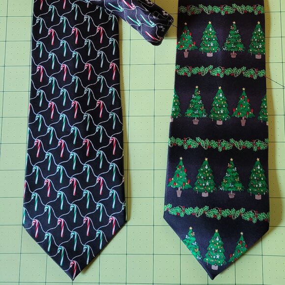 Lot of 2 Christmas Ties - Pretty Christmas Trees and Candy Canes - Picture 1 of 5